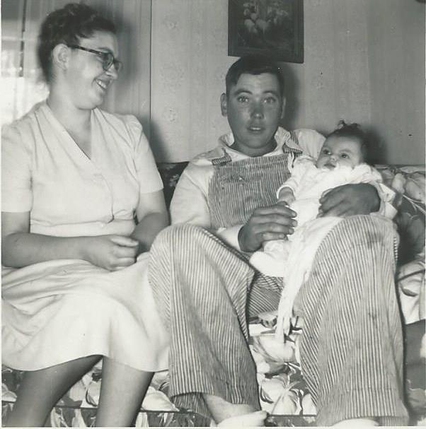 Ruth Weinmann Munsell, Dallas Munsell, and Marilyn Munsell when living at the Meyerholtz farm on Lime Creek Road