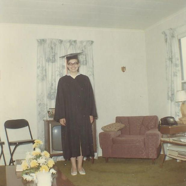 Marilyn Munsell in her high school graduation cap and gown