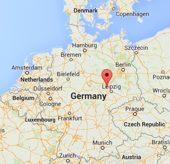 Map showing the location of Halle in Europe