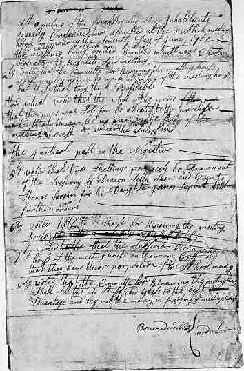 Barnard McNitt's rough notes of town meeting that voted new schoolhouse in 1762